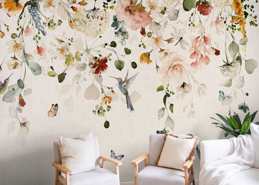 Watercolor Soft Peony Floral Blossom Wallpaper Mural