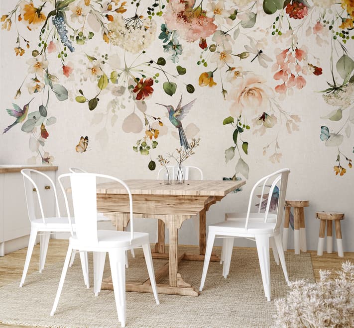 Watercolor Soft Peony Floral Blossom Wallpaper Mural