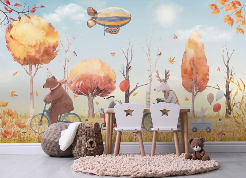 Kids Winter Animals with Zeppelin Wallpaper Mural