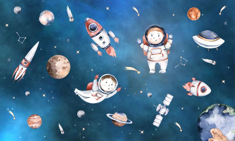 Kids Watercolor Space with Planets Wallpaper Mural