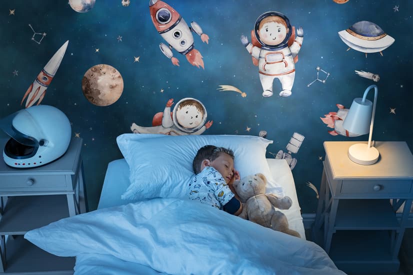 Kids Watercolor Space with Planets Wallpaper Mural