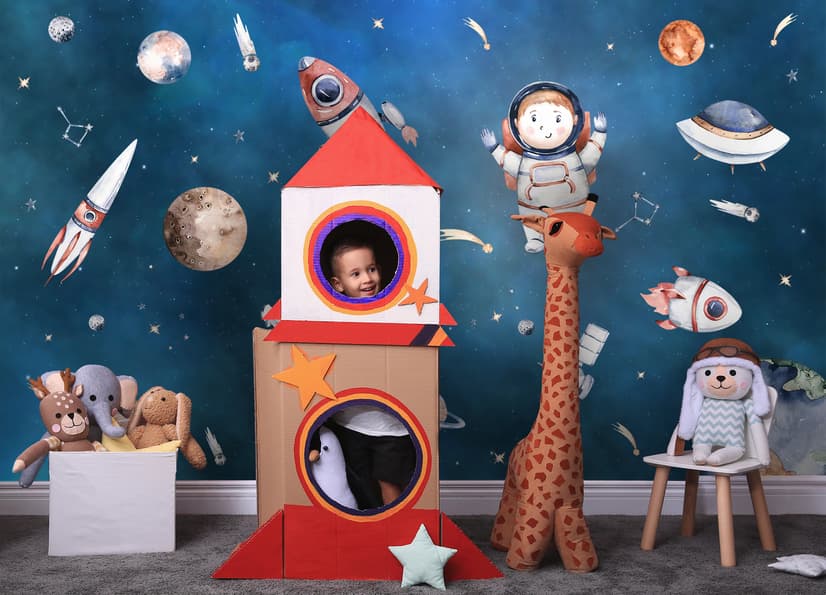 Kids Watercolor Space with Planets Wallpaper Mural