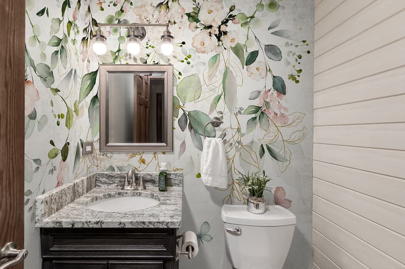 Watercolor Soft Floral with Green Leaves Wall Mural