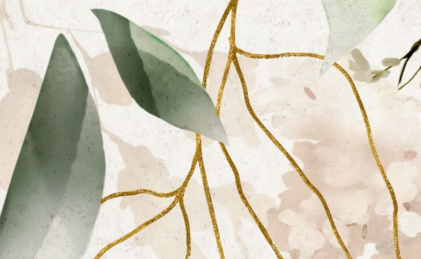 Watercolor Soft Floral with Green Leaves Wall Mural