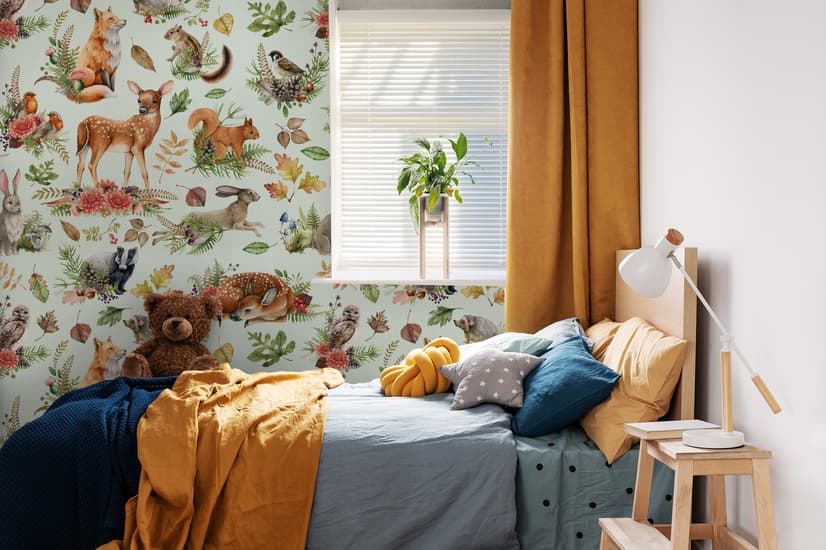 Nursery Watercolor Cute Forest Animals Pattern Wallpaper Mural