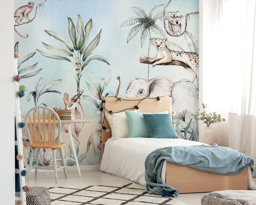 Jungle Animals with Banana Trees Kids Tropical Plants  Wallpaper Mural