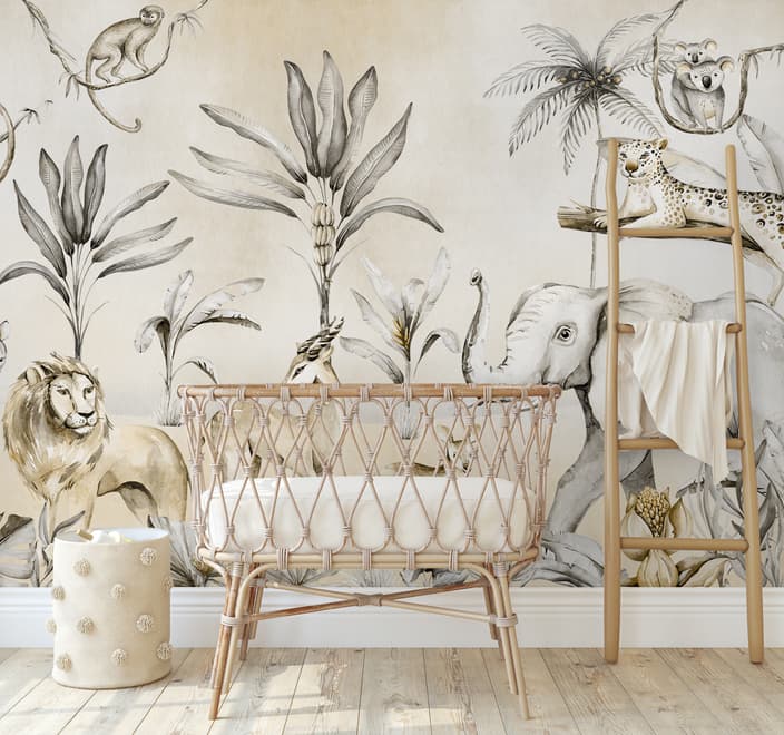 Jungle Animals with Banana Trees Kids Tropical Plants  Wallpaper Mural