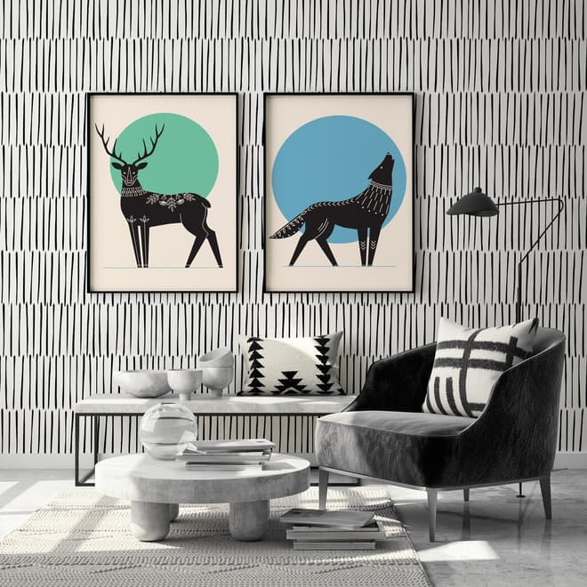 Abstract Minimalistic Black and White Line Wallpaper Mural