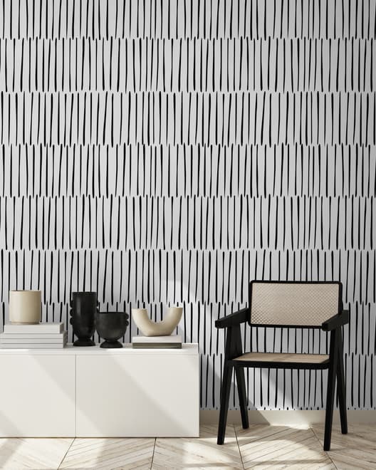 Abstract Minimalistic Black and White Line Wallpaper Mural