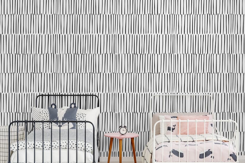 Abstract Minimalistic Black and White Line Wallpaper Mural