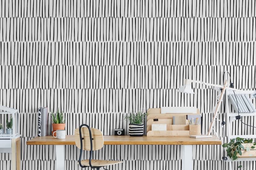 Abstract Minimalistic Black and White Line Wallpaper Mural