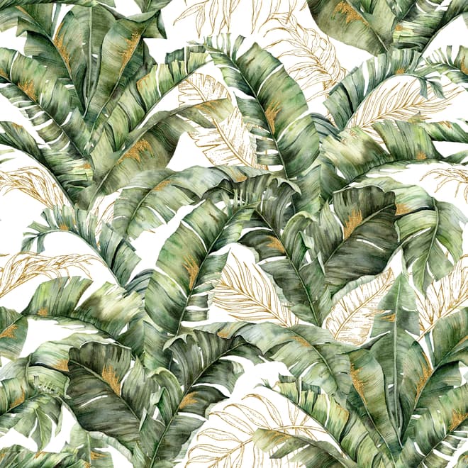 Papier peint feuille banane tropicale détails or