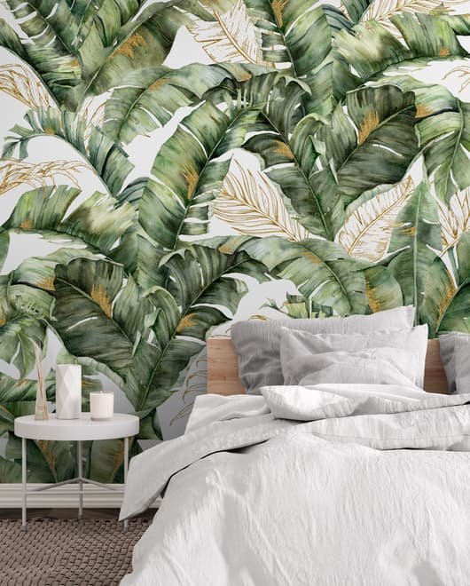 Papier peint feuille banane tropicale détails or