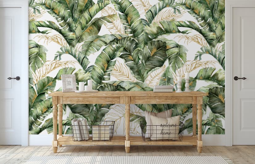 Papier peint feuille banane tropicale détails or