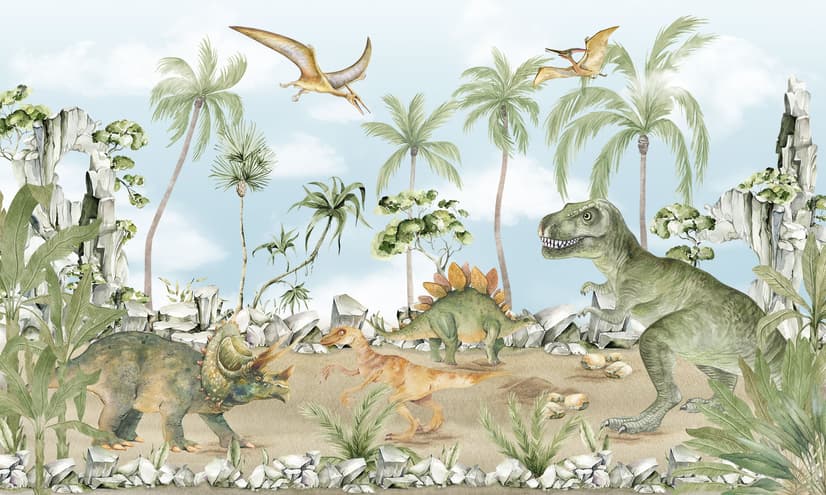 Papier peint dinosaure jurassique pour enfants animaux préhistoriques aquarelle
