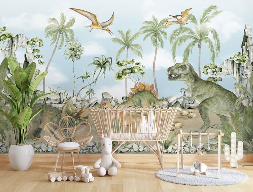 Papier peint dinosaure jurassique pour enfants animaux préhistoriques aquarelle