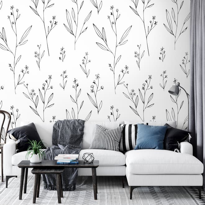Minimal and Modern Field Plants Art Wallpaper Mural