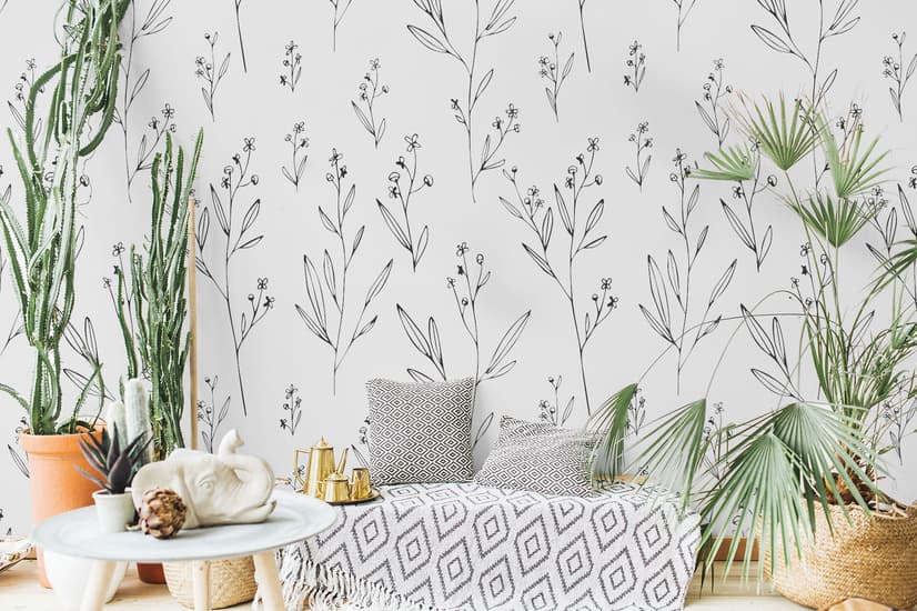 Minimal and Modern Field Plants Art Wallpaper Mural