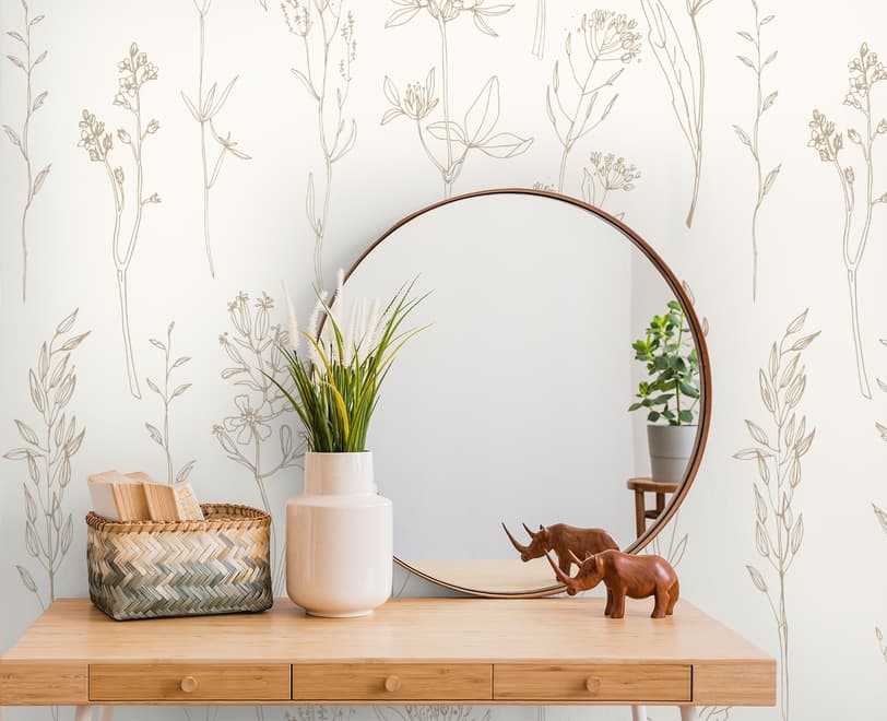 Hand Drawing Plants Meadow Art Wallpaper Mural