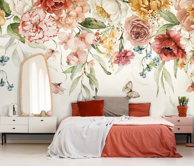 Summer Floral Colorful Watercolor Blossom Wallpaper Mural