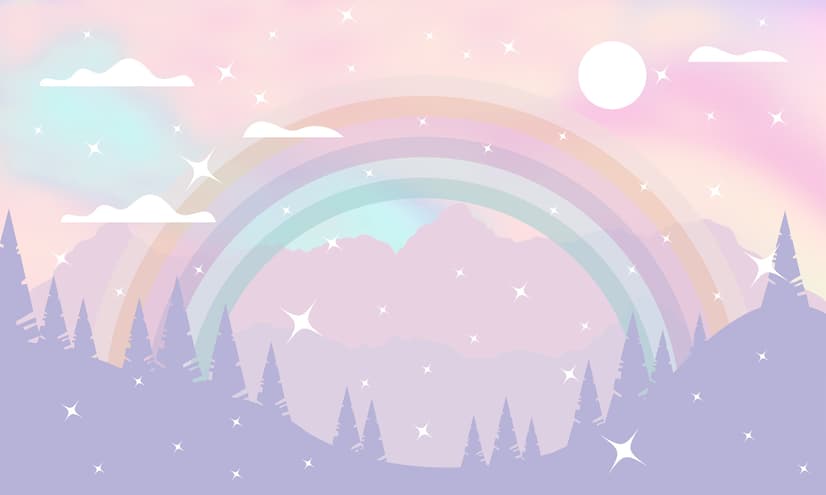 Kids Nursery Rainbow with Colorful Mountains and Shiny Stars Wallpaper Mural