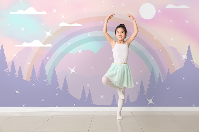 Kids Nursery Rainbow with Colorful Mountains and Shiny Stars Wallpaper Mural