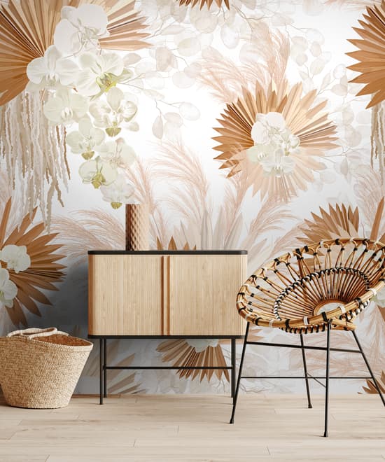 Neutral Boho Plants with Palm Leaf Wallpaper Mural