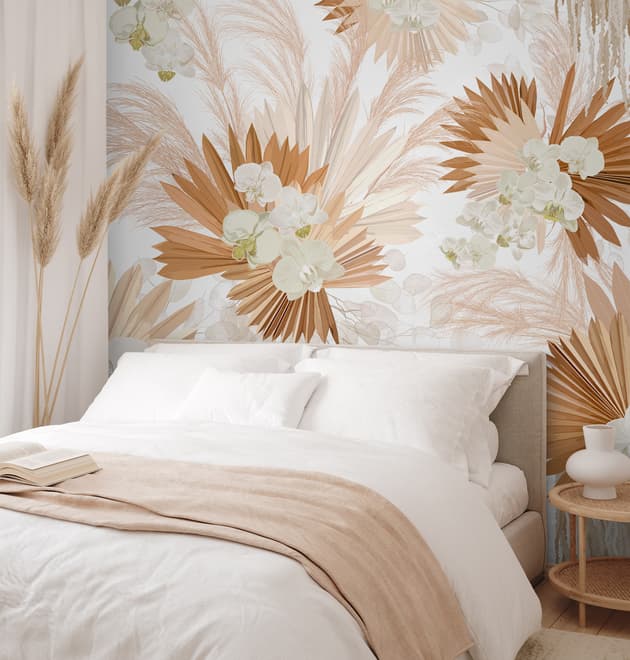 Neutral Boho Plants with Palm Leaf Wallpaper Mural