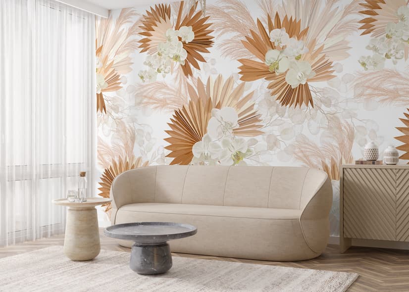Neutral Boho Plants with Palm Leaf Wallpaper Mural