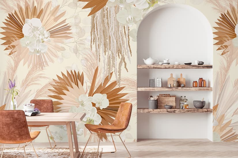 Neutral Boho Plants with Palm Leaf Wallpaper Mural