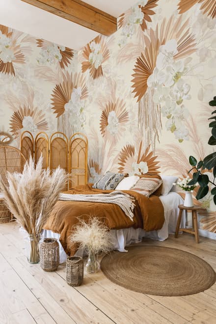 Neutral Boho Plants with Palm Leaf Wallpaper Mural