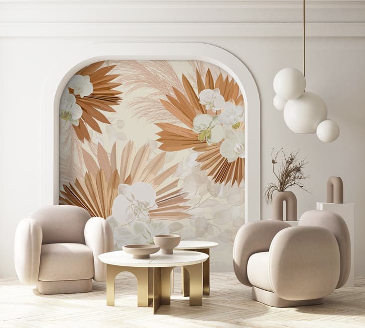 Neutral Boho Plants with Palm Leaf Wallpaper Mural