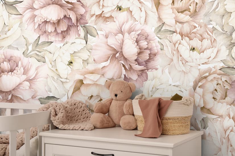 Nursery Pastel Peony Watercolor Floral For Girls Wallpaper Mural