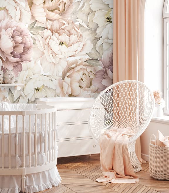 Nursery Pastel Peony Watercolor Floral For Girls Wallpaper Mural
