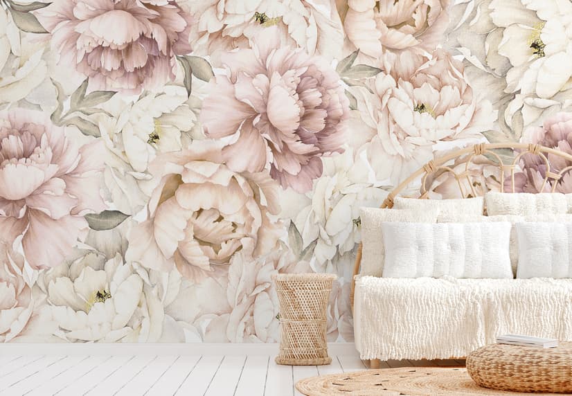 Nursery Pastel Peony Watercolor Floral For Girls Wallpaper Mural
