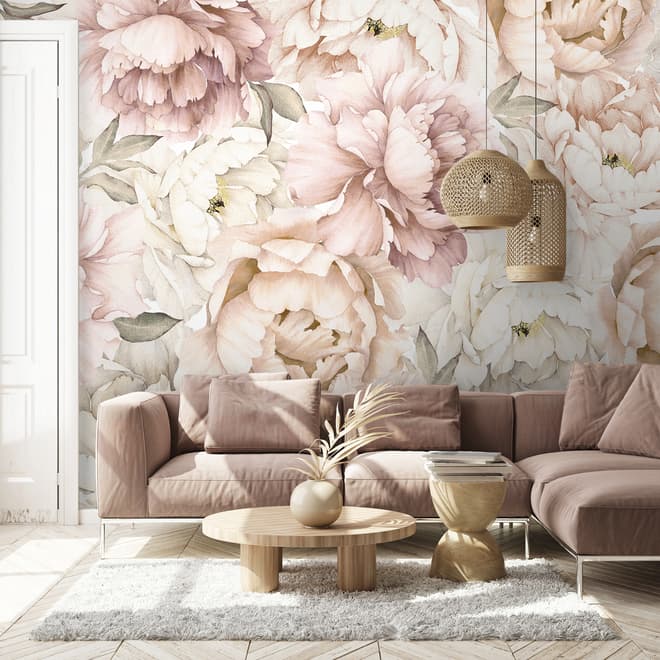 Nursery Pastel Peony Watercolor Floral For Girls Wallpaper Mural