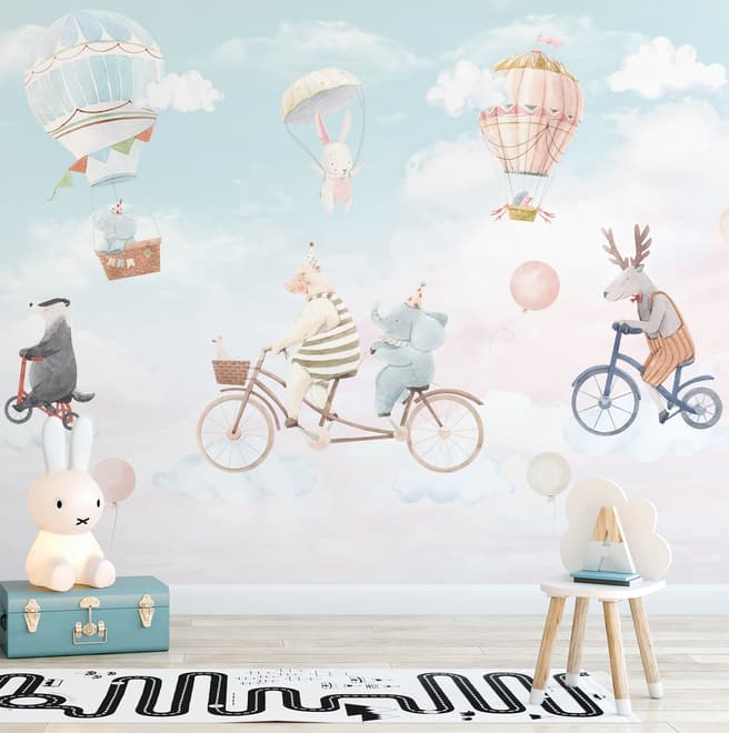 Papier peint pour enfants animaux heureux dans le ciel