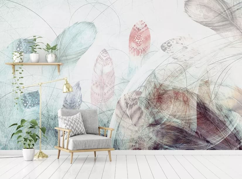 Soft Feathers with Abstract Lines Wallpaper Mural