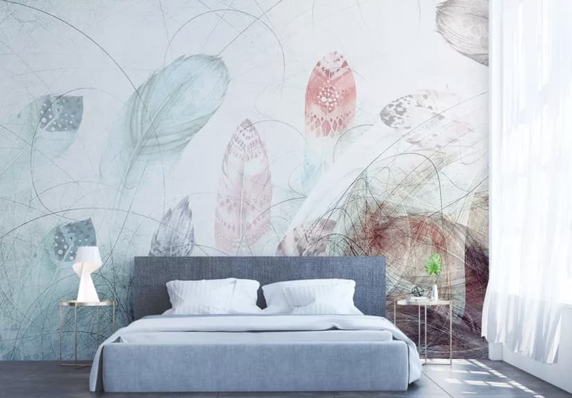 Soft Feathers with Abstract Lines Wallpaper Mural