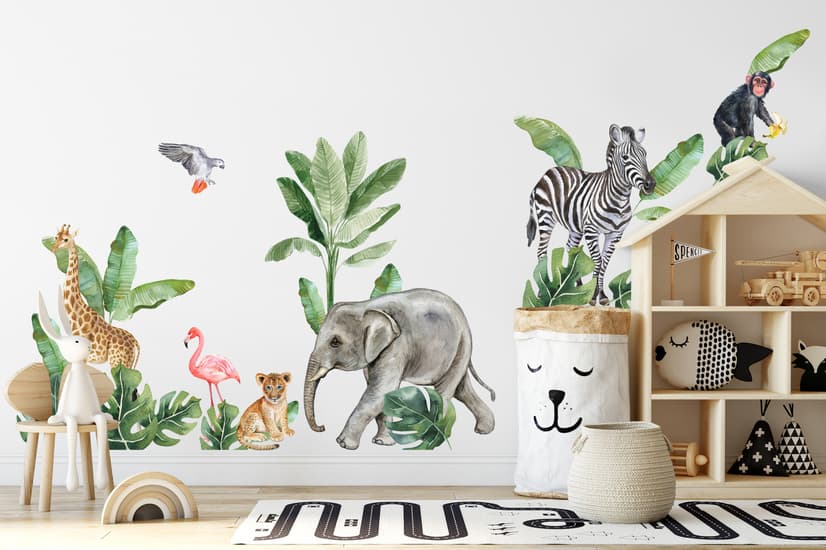 Kinder Tropische Safari Tiere Set Wandtattoo