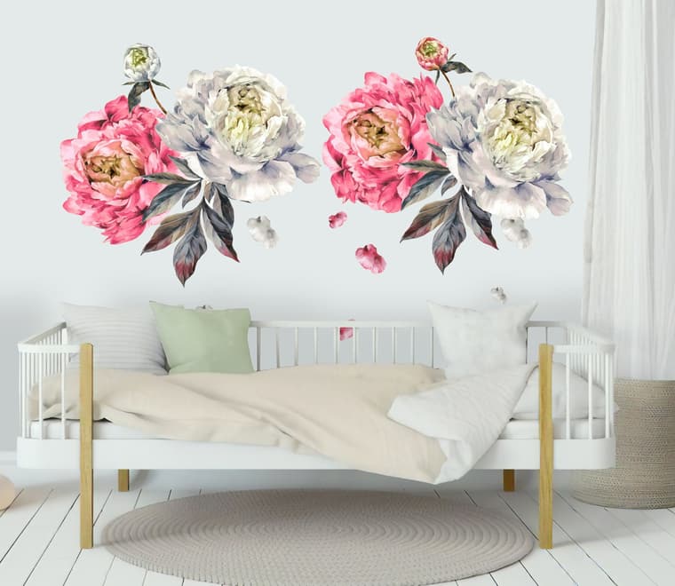 Kids Watercolor Pink White Florals Wall Decal Sticker
