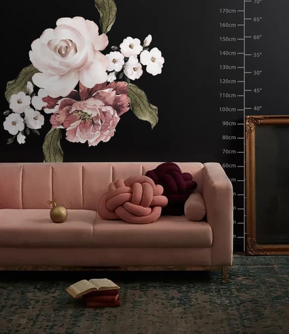 Pink Rose Red Peony Floral Bouqet Wall Decal Sticker