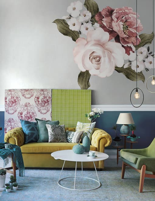 Pink Rose Red Peony Floral Bouqet Wall Decal Sticker