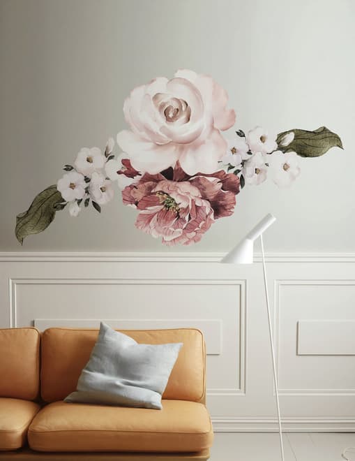 Pink Rose Red Peony Floral Bouqet Wall Decal Sticker