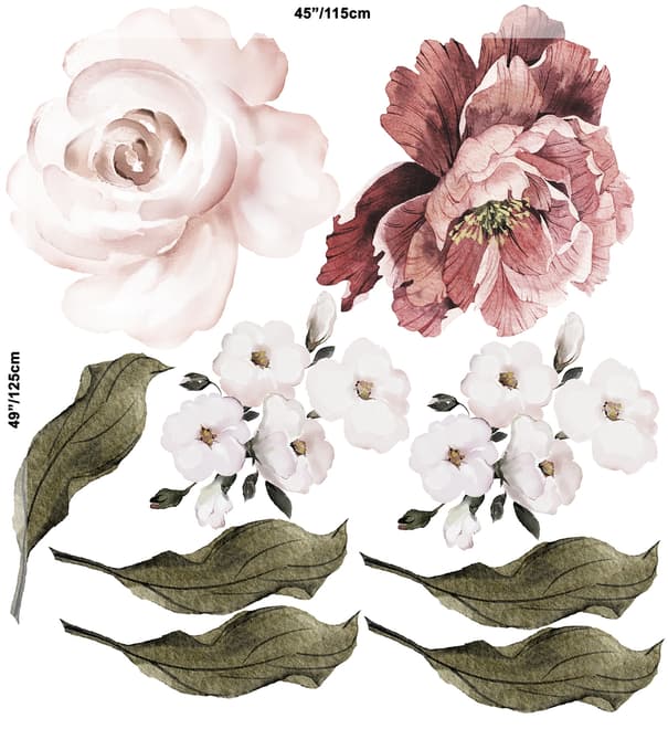 Pink Rose Red Peony Floral Bouqet Wall Decal Sticker