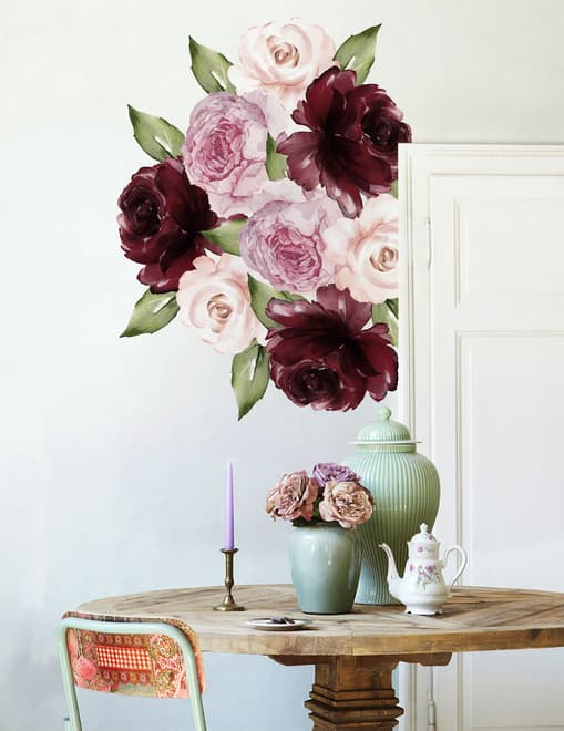 Watercolor Red Pink Peony Floral Wall Decal Sticker