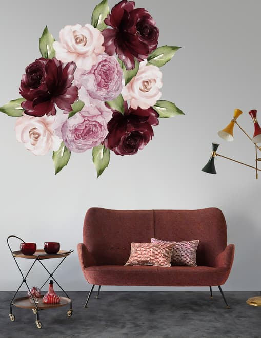 Watercolor Red Pink Peony Floral Wall Decal Sticker