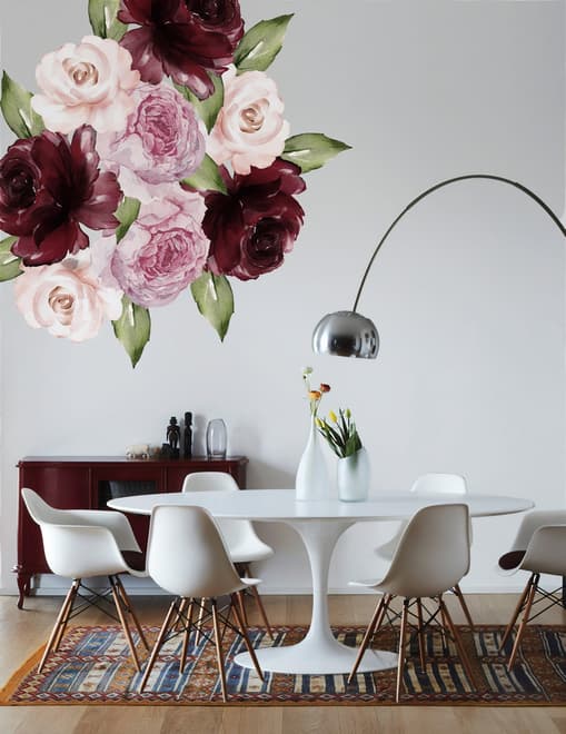 Watercolor Red Pink Peony Floral Wall Decal Sticker