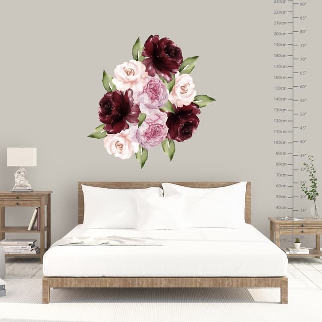 Watercolor Red Pink Peony Floral Wall Decal Sticker