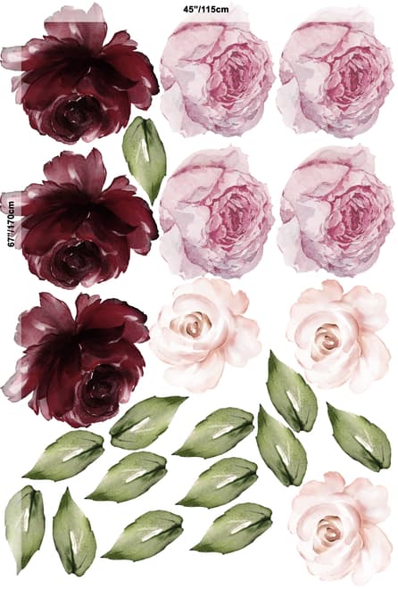 Watercolor Red Pink Peony Floral Wall Decal Sticker